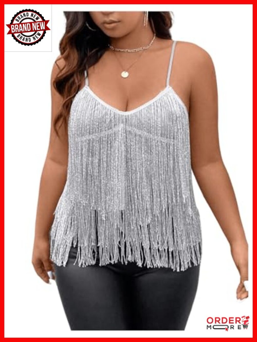 Sequin Fringed Asymmetrical Cami Top Plus Size Party Club Top
